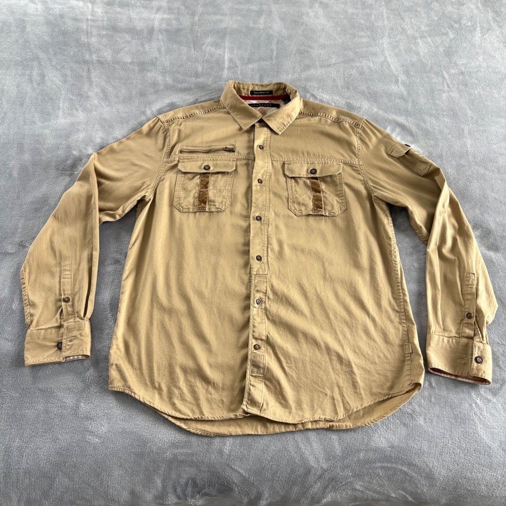 Sean John Mens Khaki Cargo Pocket Button Down Shirt XXL Tailored Fit‎